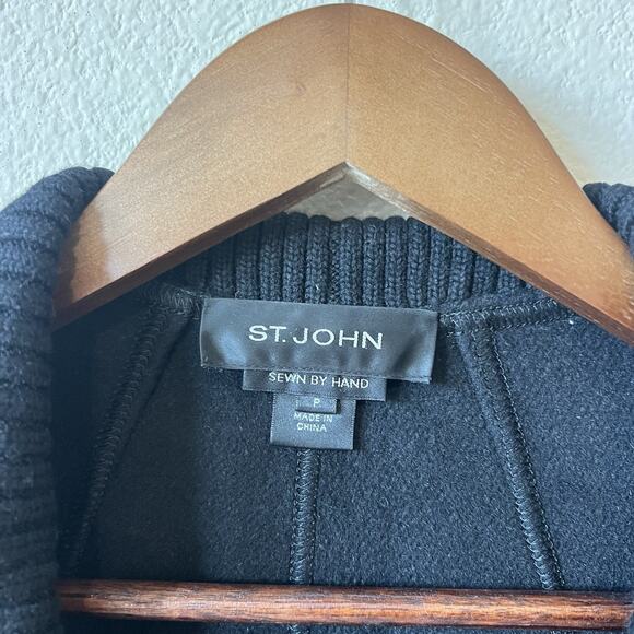 St. John Angora Wool Blend Jacket Sewn By Hand Black Luxe Cozy Elegance Sz P - Picture 3 of 11